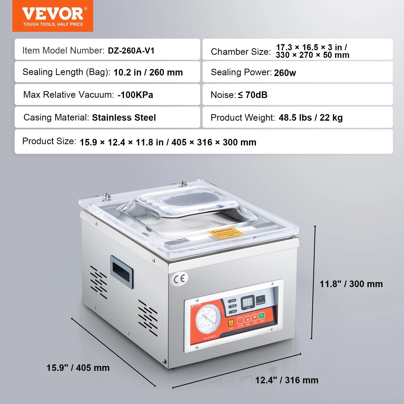 Succebuy DZ-260A Chamber Vacuum Sealer with 15.7" Sealing Length Kitchen Vacuum Packing Machine for Home Foods Meats Marinades