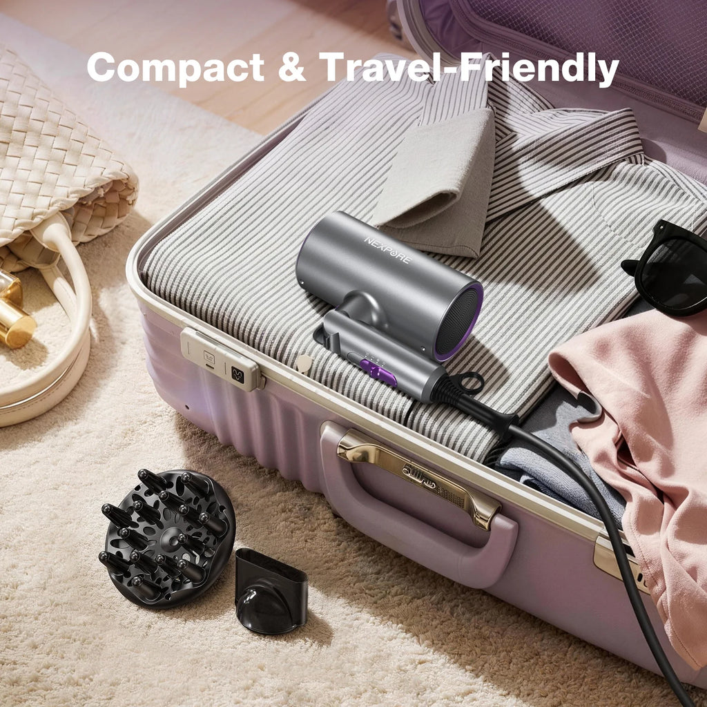 Professional Ionic Hair Dryer, 2000W Powerful Blow Dryer with Diffuser and Concentrator, for Home and Travel Use, Purple