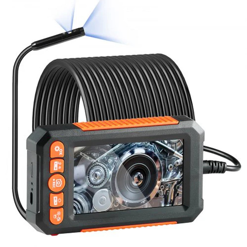 Endoscope Camera with Light, Dual Lens Borescope with 49.2FT Semi-Rigid Cable, 4.3 Screen 1080P Inspection Camera, 8 + 1 LED Lights, 4X Zoom, IP67 Waterproof Snake Camera for Auto, Plumbing