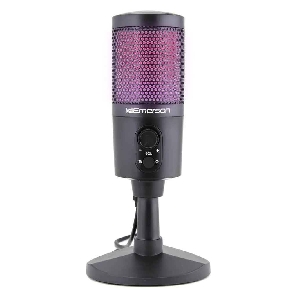 Emerson USB Gaming & Streaming Microphone with RGB Lighting with Tap-To-Mute
