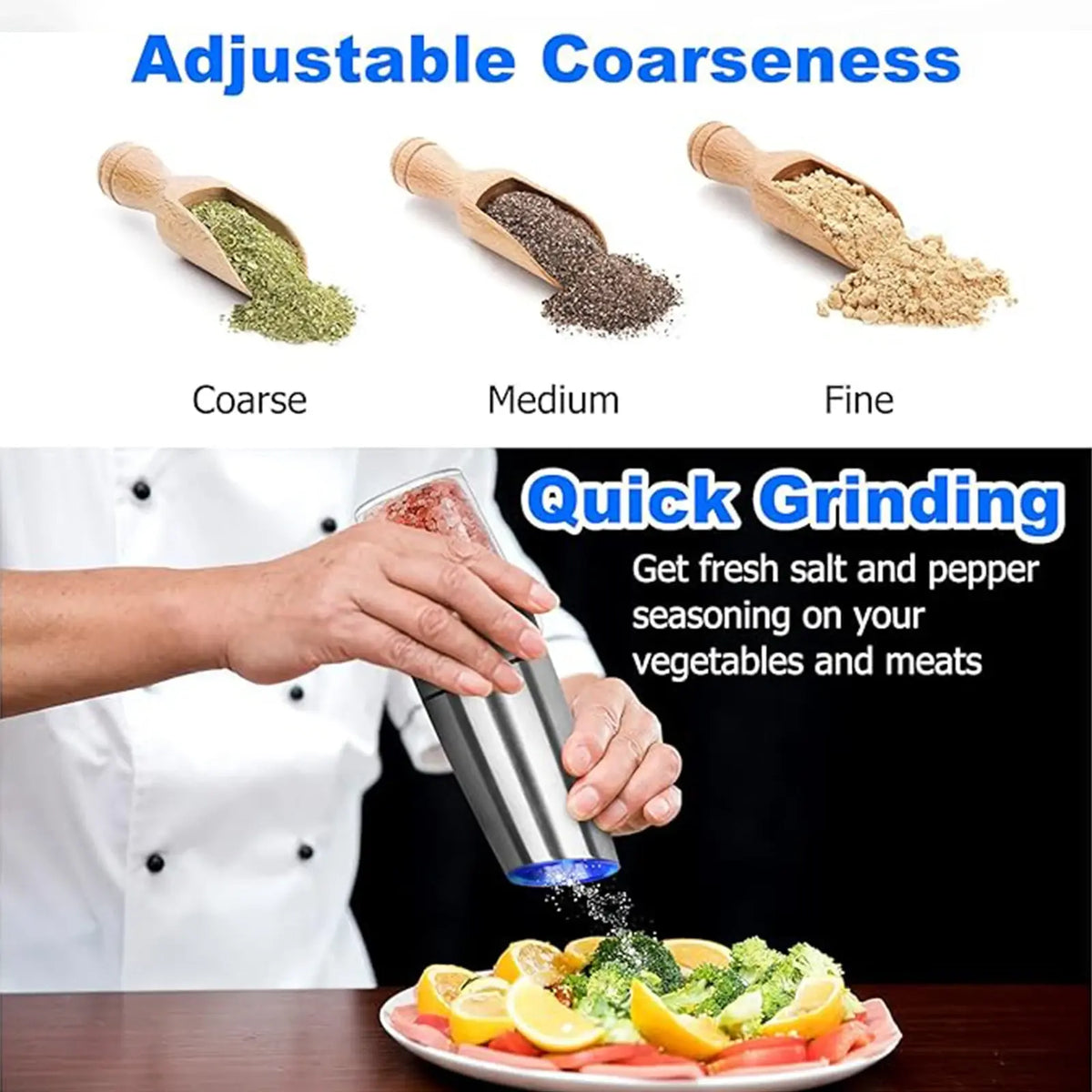 1Pc/2Pcs, Gravity Electric Salt and Pepper Grinder - Salt & Pepper Mill Sets with LED Light, One Hand Automatic Operation, Adjus