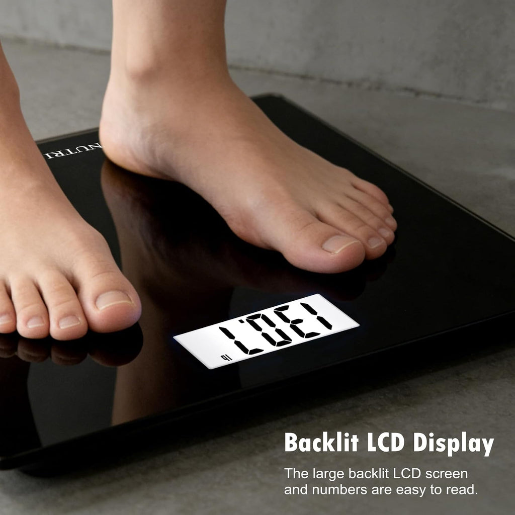 Digital Bathroom Scale Body Weight Scales 400 Lbs Ultra Slim Most Accurate for Gym Yoga Studio with Large Backlit Display, Black