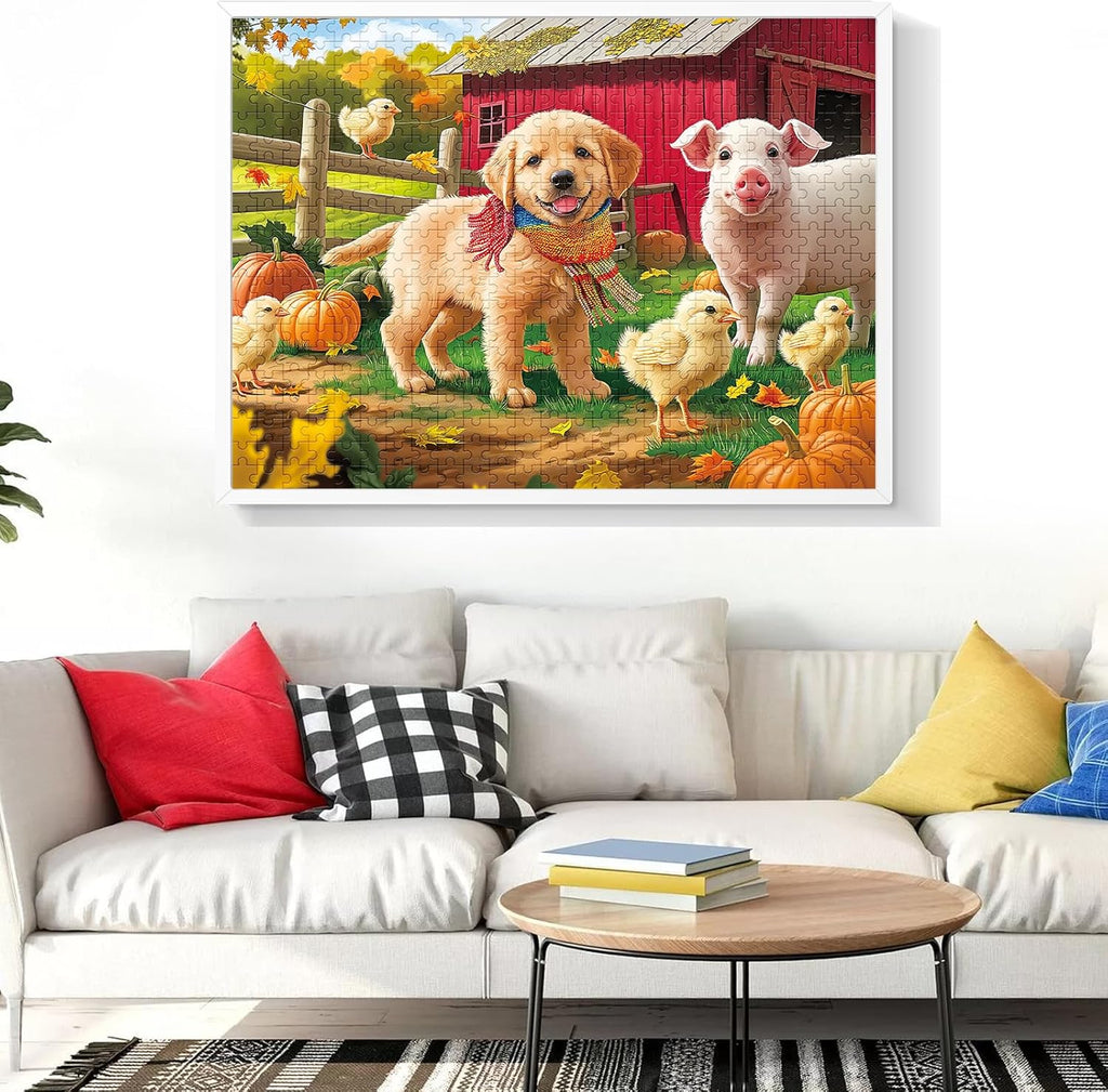 Puzzles for Adults 500 Pieces Jigsaw Puzzle Pig Dog Puzzles for Adults Teens Colorful Animals Puzzle Challenging Puzzle Family Games Precision-Cut Vibrant Imagery, 20.5 X 15 In