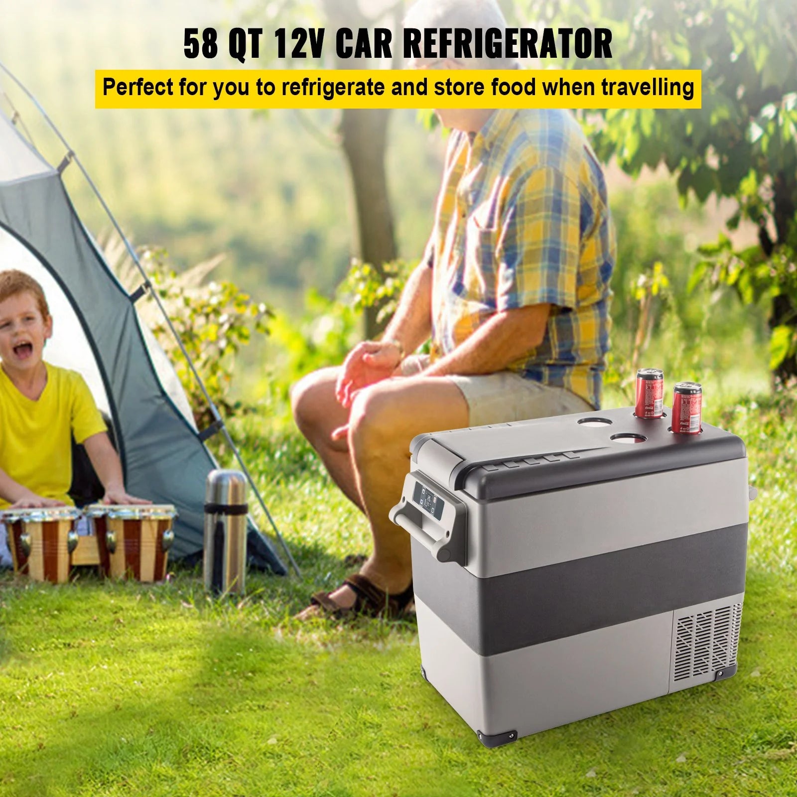 VEVOR 12 Volt Refrigerator, 58 Quart Car Refrigerator, Dual Zone Portable Refrigerator,Rv Refrigerator with 12/24V DC and 110-240V AC, Freezer Fridge Cooler, for Car, RV, Camping and Home Use