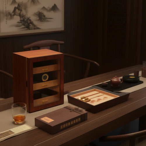 100 Cigar Capacity Wooden Humidor with Digital Hygrometer Glass Door Temperature Humidity Control Storage Box for Home Bar Use