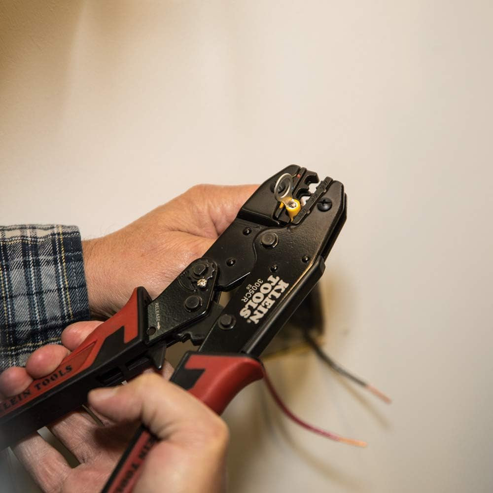 Klein Tools  Wire Crimper Tool, Ratcheting Insulated Terminal Crimper for 10 to 22 AWG Wire