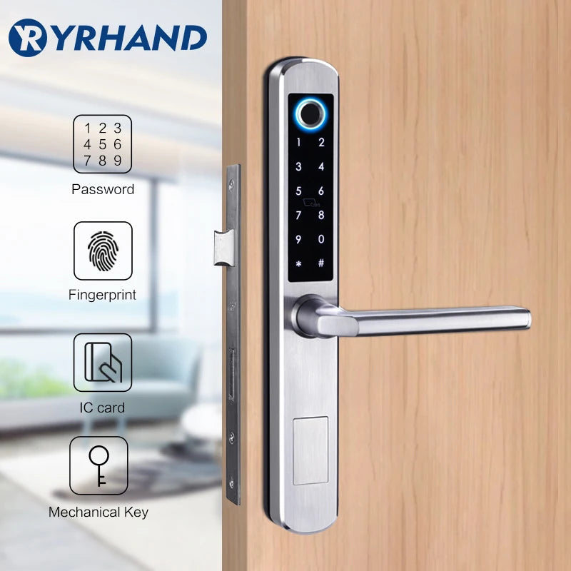 Stainless Steel Waterproof Biometric Fingerprint Door Lock Electronic Smart Door Lock RFID Card Lock for Aluminum Glass Door