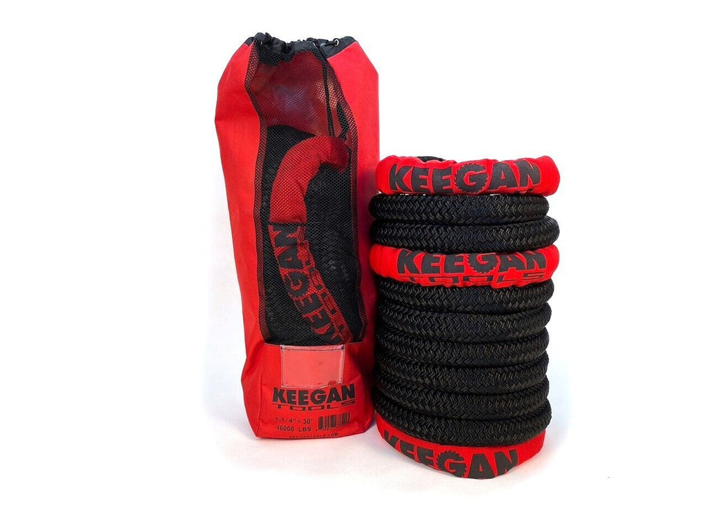 KEEGAN TOOLS 1.25"X30' Kinetic Energy Recovery Rope 46000 Lbs Tow Rope Carry Bag