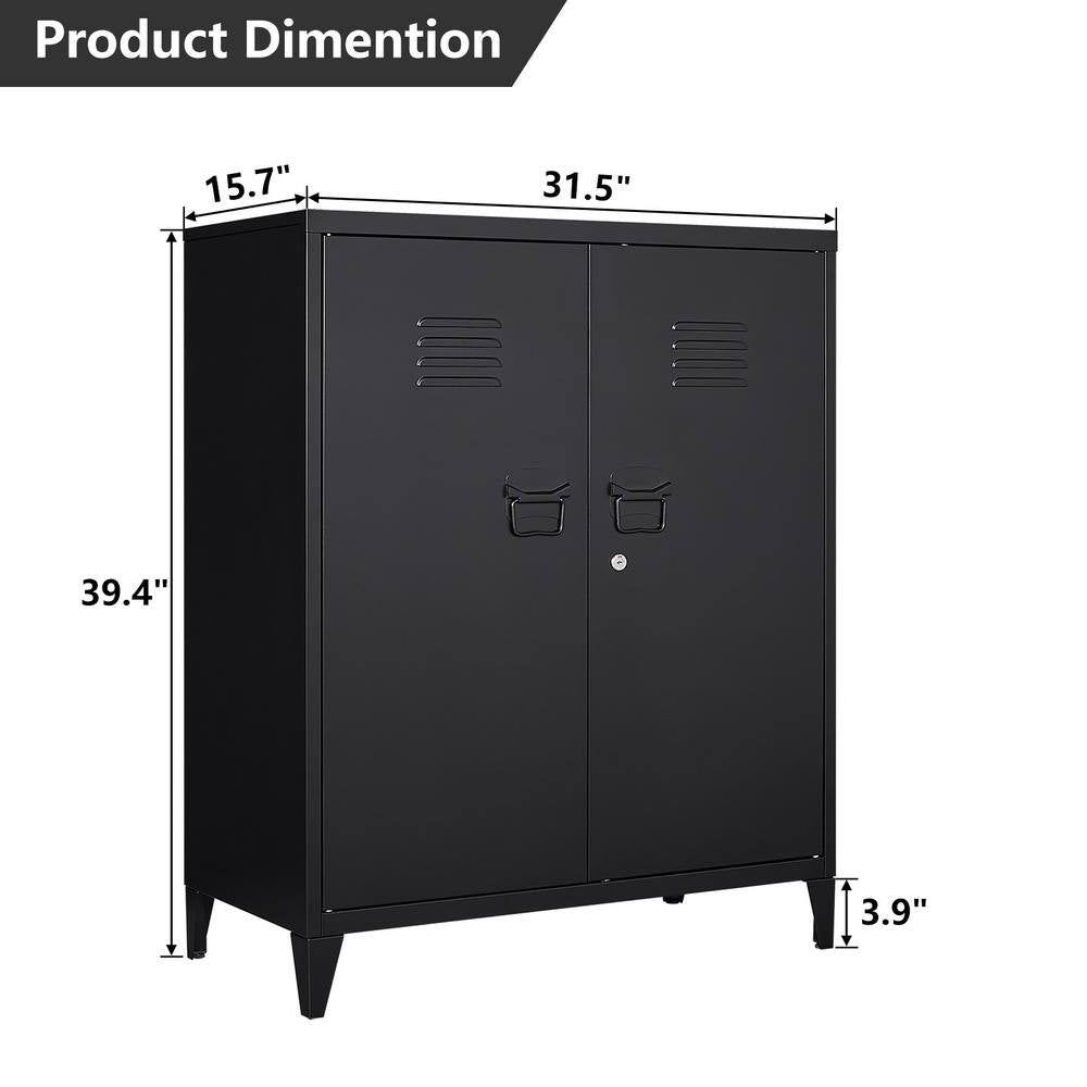 31.5 In. W 2-Shelf Locker, Lockable Home Office Storage Cabinets with 2 Doors and Shelves for Home, Office in Black
