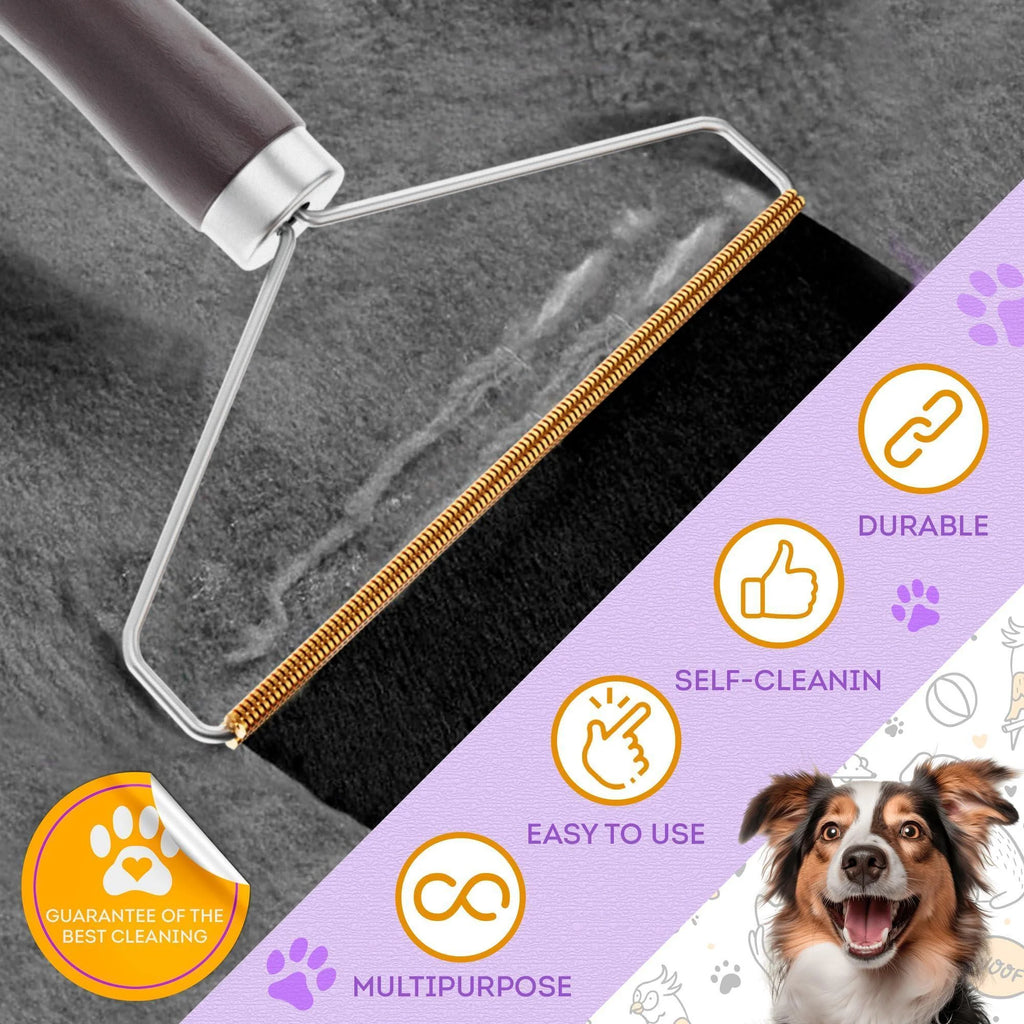 Pet Hair Remover Tool for Furniture Reusable Copper Teeth Wooden Handle