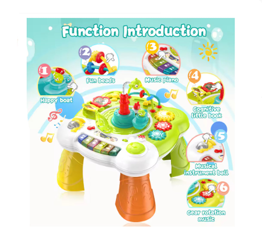 Toddler Musical Activity Table – Interactive Learning Toy with Piano Keys, Lights & Early Educational Activities, Green Plastic Design for Boys & Girls