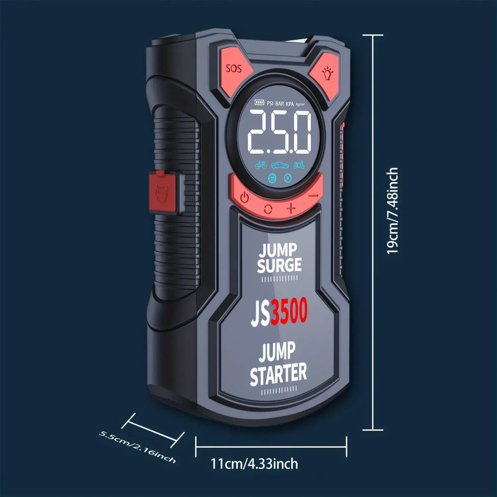 5-In-1 Multifunctional Air Pump Jump Starter with Air Compressor 3000A Peak/150Psi Battery Jump Starter Digital Tire Inflator