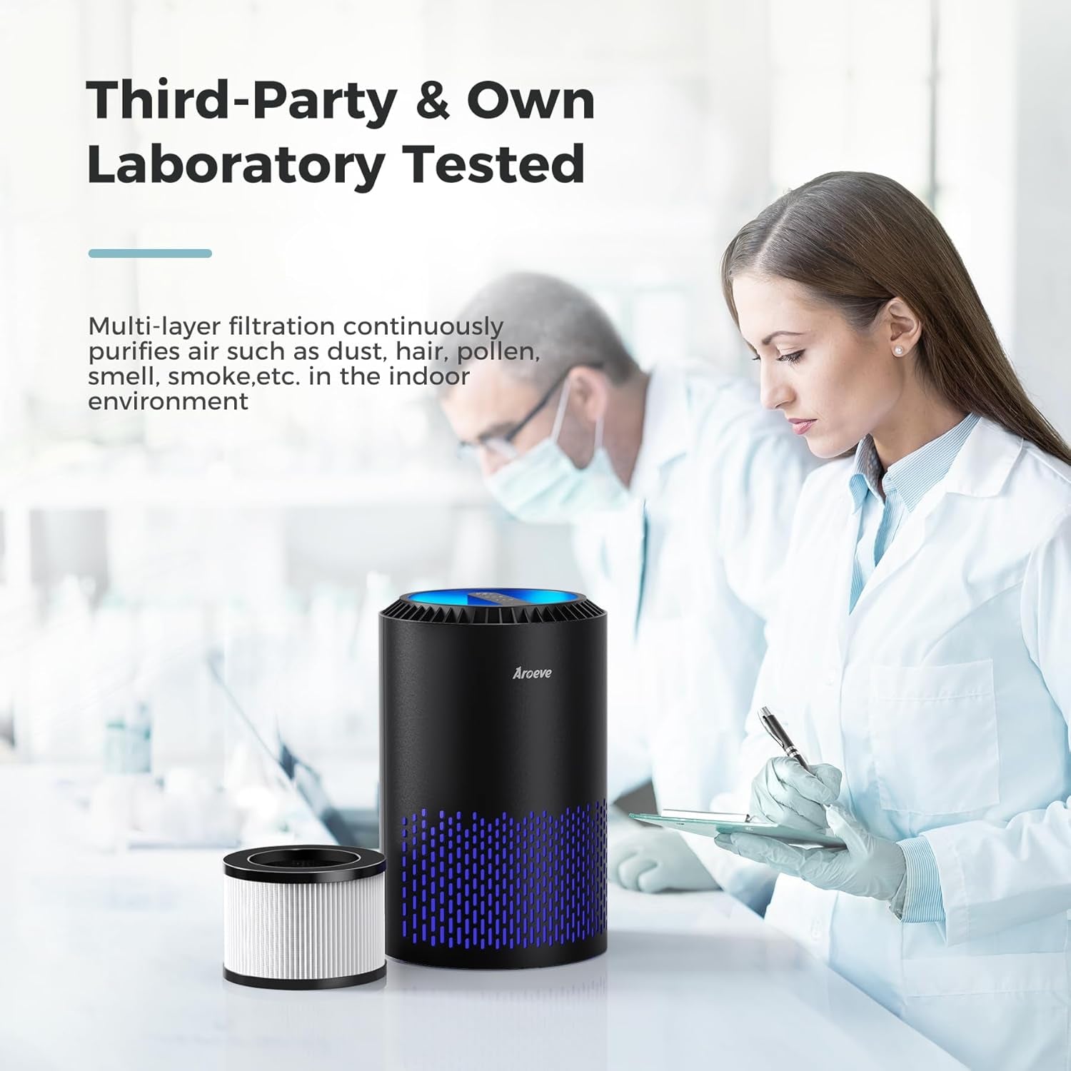 Air Purifiers for Bedroom Home, Air Purifier for Smoke Pollen Dander Hair Smell Air Cleaner with Sleep Mode Speed Control for Bedroom Office, MK01- Black(Available for California)