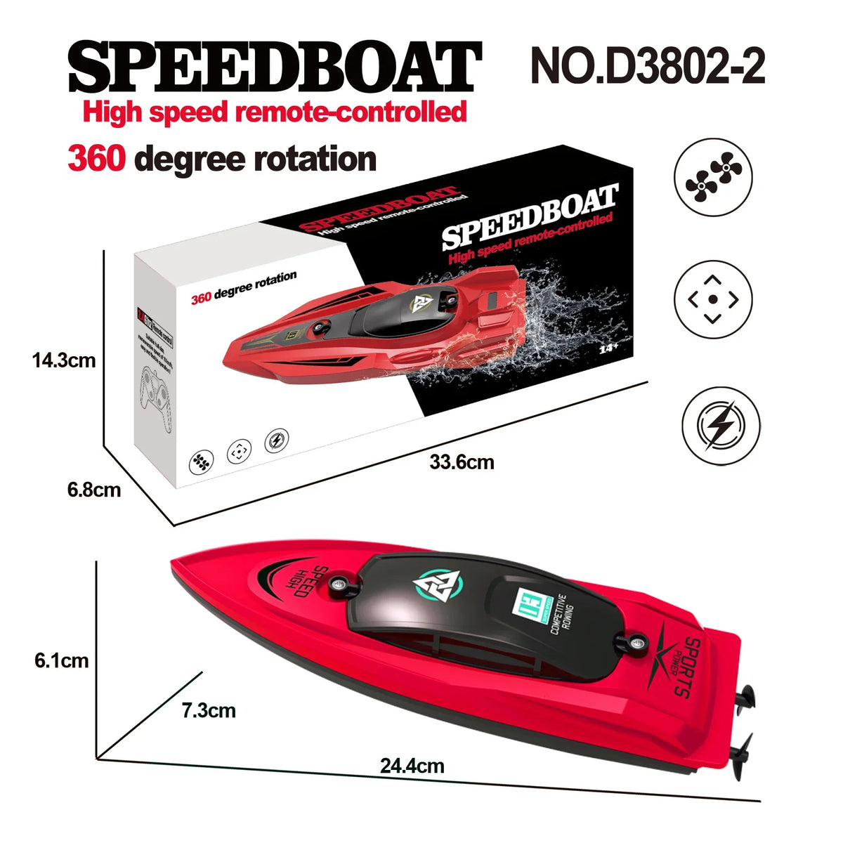 Remote Control Boat for Kids and Adults, 25 KPH Fast RC Speed Boats with 700Mah Battery, Ideal Waterproof Toy Boats for Lakes & Pools