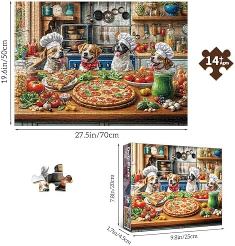 Funny Dog Pizza Jigsaw Puzzle, 1000 Piece Puzzle for Adults, Food Kitchen Puzzles, Animal Pet Lover Challenging Puzzles, Interlock Perfectly No Dust, Gifts for Valentine'S Day Easter