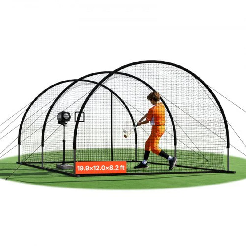 Baseball Batting Cage, 19.9 X 12.0 X 8.2 FT Freestanding Portable Batting Cage, Hitting Cages with 30-Ply Knotted HDPE & Pitching Machine Opening, Battings Cages Netting for Indoor Outdoor