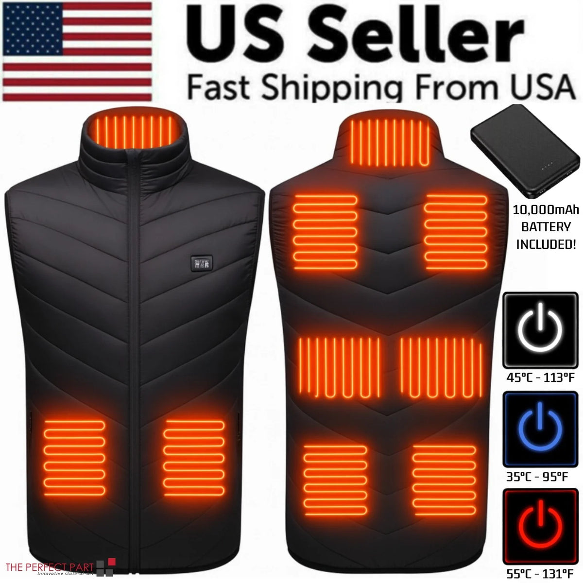 Heated Vest 9 Heating Zones with 10000Mah Battery Pack Electric Heating Vest US