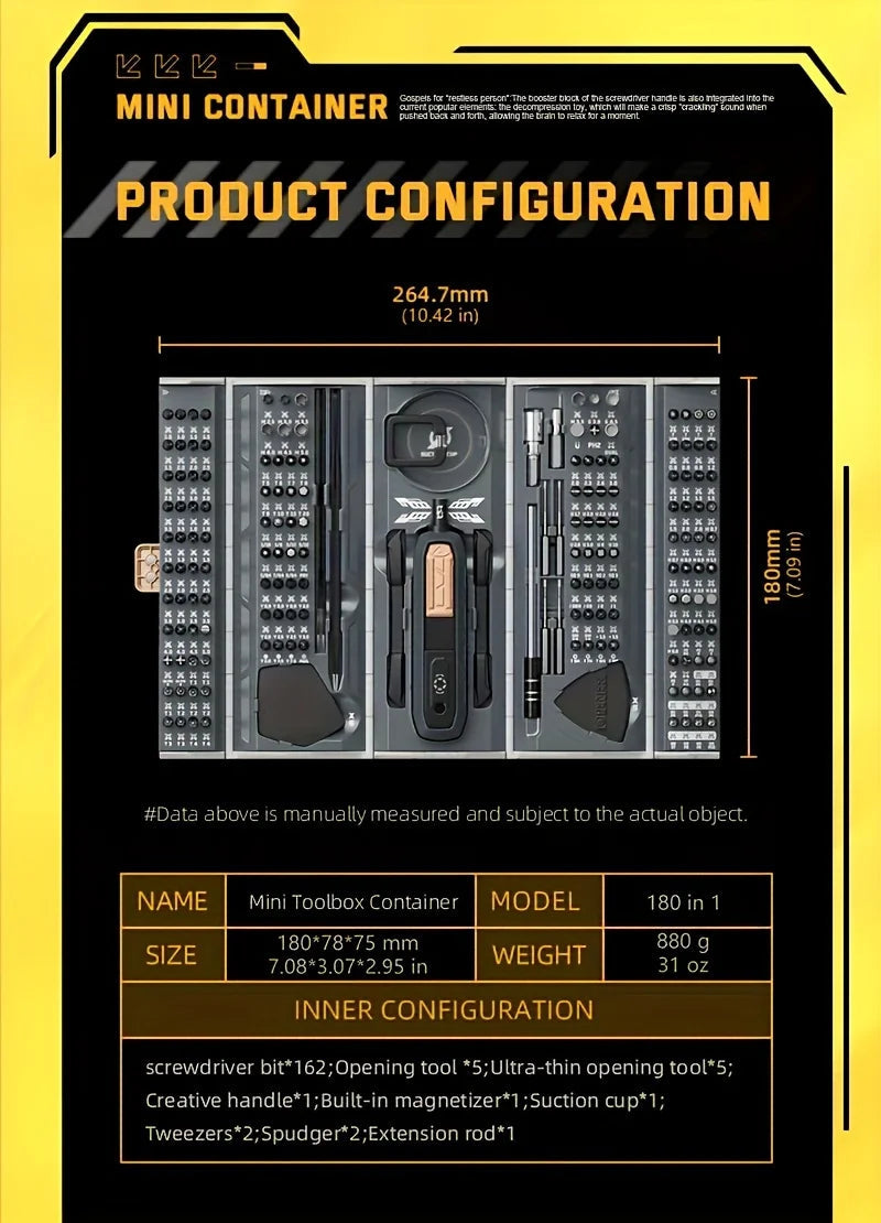 180 in 1 Precision Manual Multifunctional Screwdriver Set Magnetic Phillips Bits Mobile Iphone & PC & Glasses Repair Tool Gift