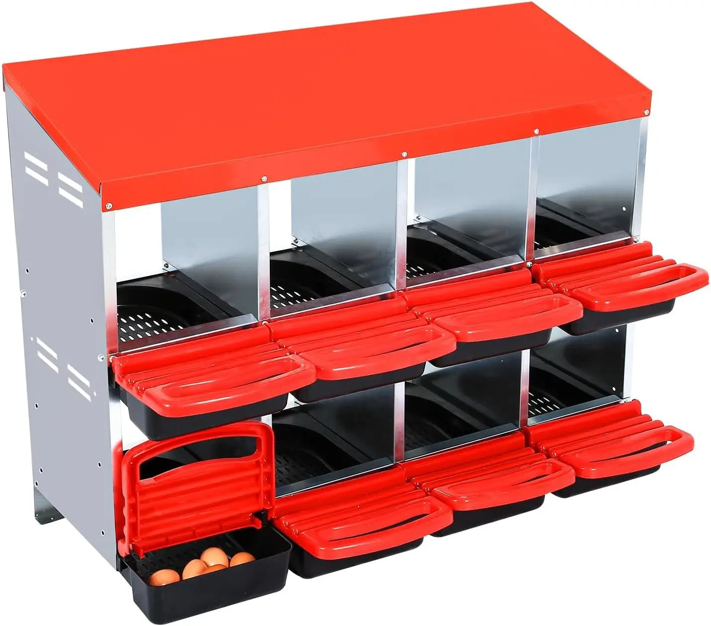 6/8/10 Holes Chicken Nesting Boxes Multi Compartments Metal Laying Boxes with Roll Out Egg Collection for Chickens Hens Ducks
