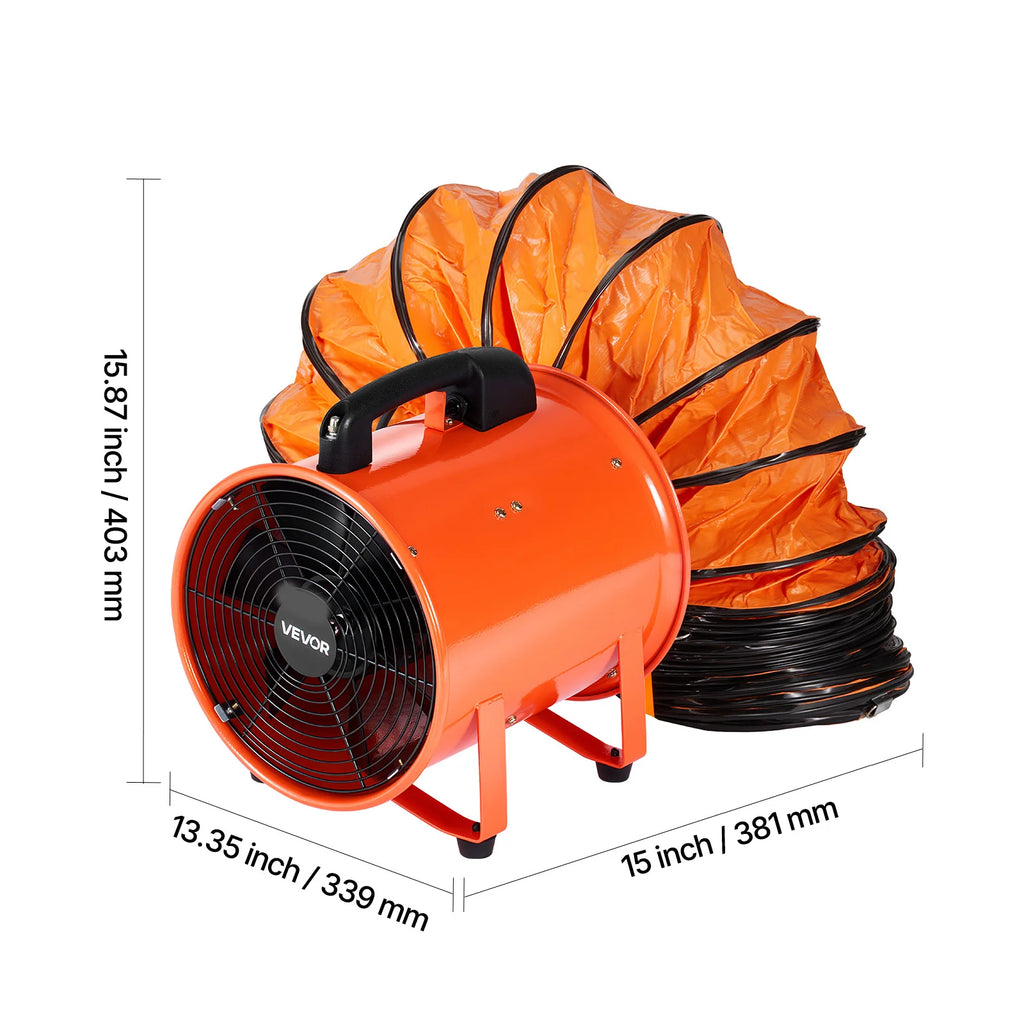 Portable Ventilator, 12 Inch Heavy Duty Cylinder Fan with 16.4Ft Duct Hose, 560W Strong Shop Exhaust Blower 2894CFM, Industrial Utility Blower for Sucking Dust, Smoke, Smoke Home/Workplace