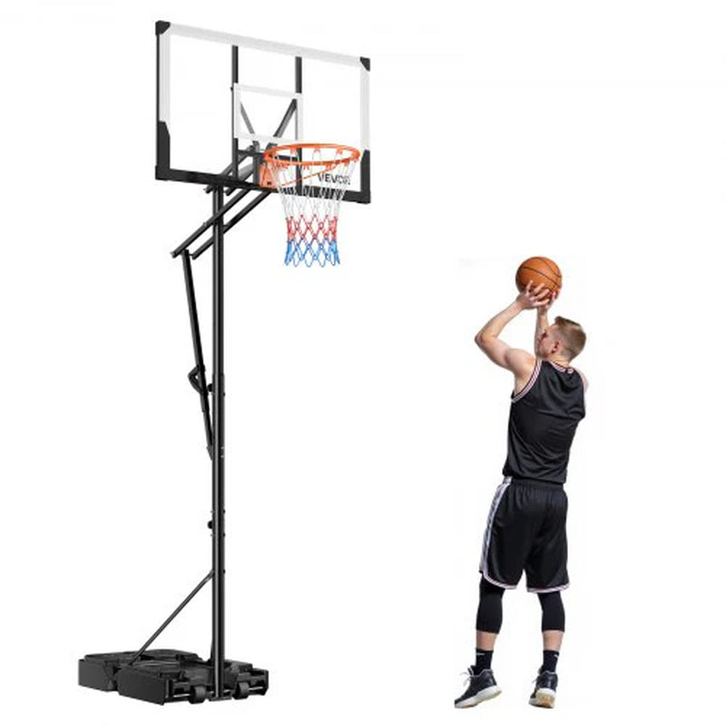 Portable Basketball Stand, 5.25 to 10 Ft Height Adjustment Basketball Hoop & Goal, Portable Basketballs Hoop with 48 Inch PC Backboard & Wheels for Kids, Teens, Adults in Driveways, Pools