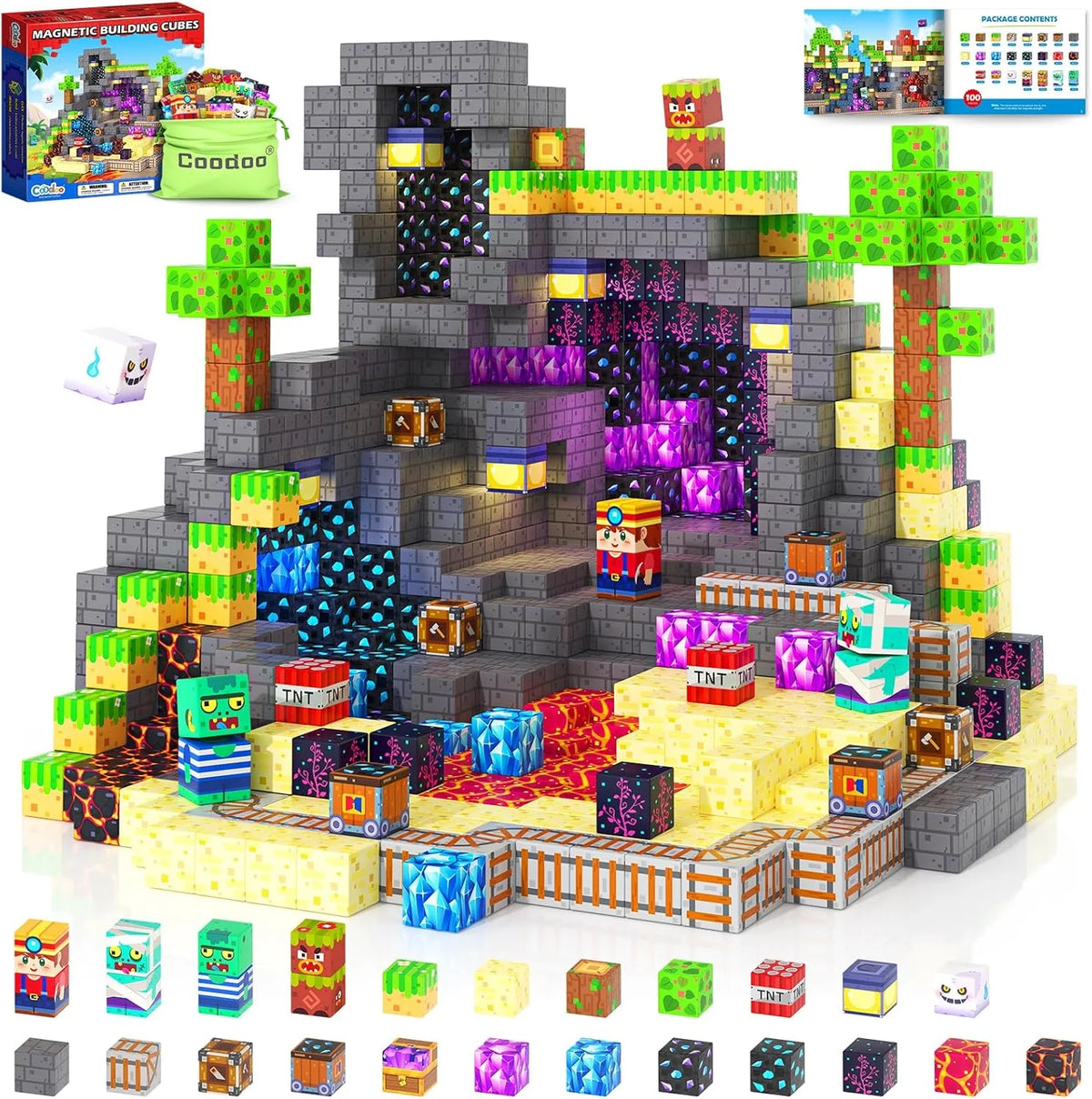 Magnetic Blocks, Build Mine Magnet World Set for Kids Ages 4-8, Magnetic Tiles Toddler Outdoor Toy STEM Construction Building Blocks Sensory Toys for Boys & Girls Ages 3+ Kids Games