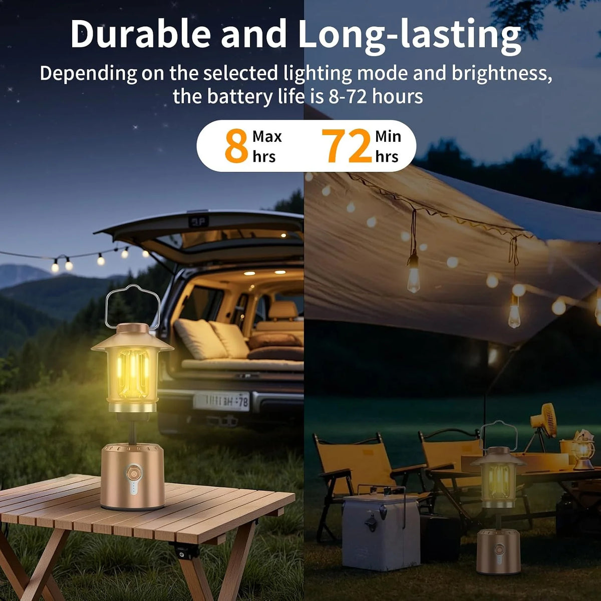 Rechargeable Camping Lantern | 8000Mah | 3 Light Modes | Adjustable Brightness & Height | up to 80Hrs | Vintage | Copper
