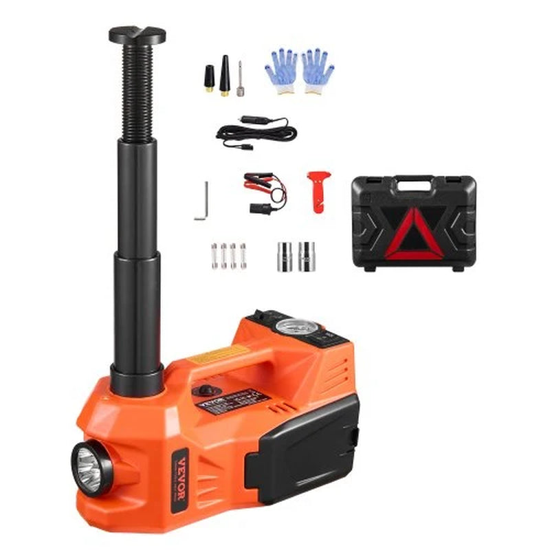 Electric Car Jack, 5 Tons /11000 Lbs, Electric Scissor Jack with Built-In Inflator, 12V Adjustable Tire Change Replacement with Secure Hammer & LED Light, Portable Jack Kit for Sedan, SUV, Truck