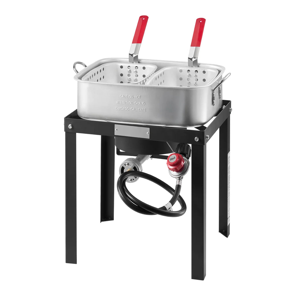 18 Qt Fish and Wing Fryer with Double Basket, Aluminum Propane Fish Fryer Kit, Outdoor Deep Fryer Seafood Pot with Thermometer and 58, 000 Btus Propane Burners, for Outdoor and Backyard Cooking