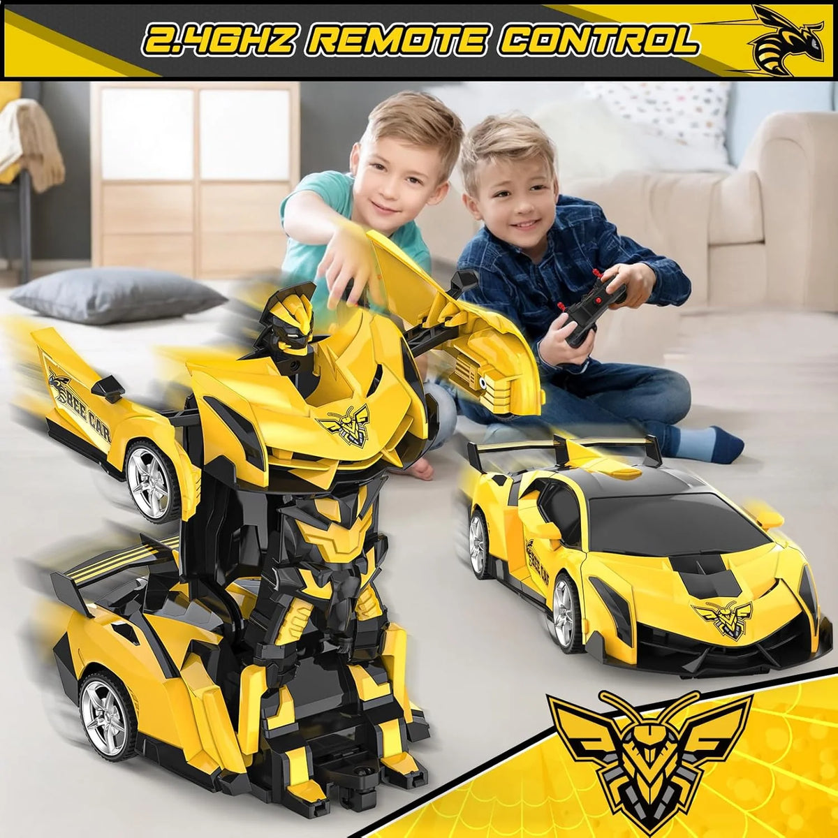 Rc Cars for Boys 4-7 8-12, 2.4Ghz Remote Control Car 1:18 Scale Transforming Robot, One-Button Deformation 360° Rotation Car Toy Gifts for Boys 3-5