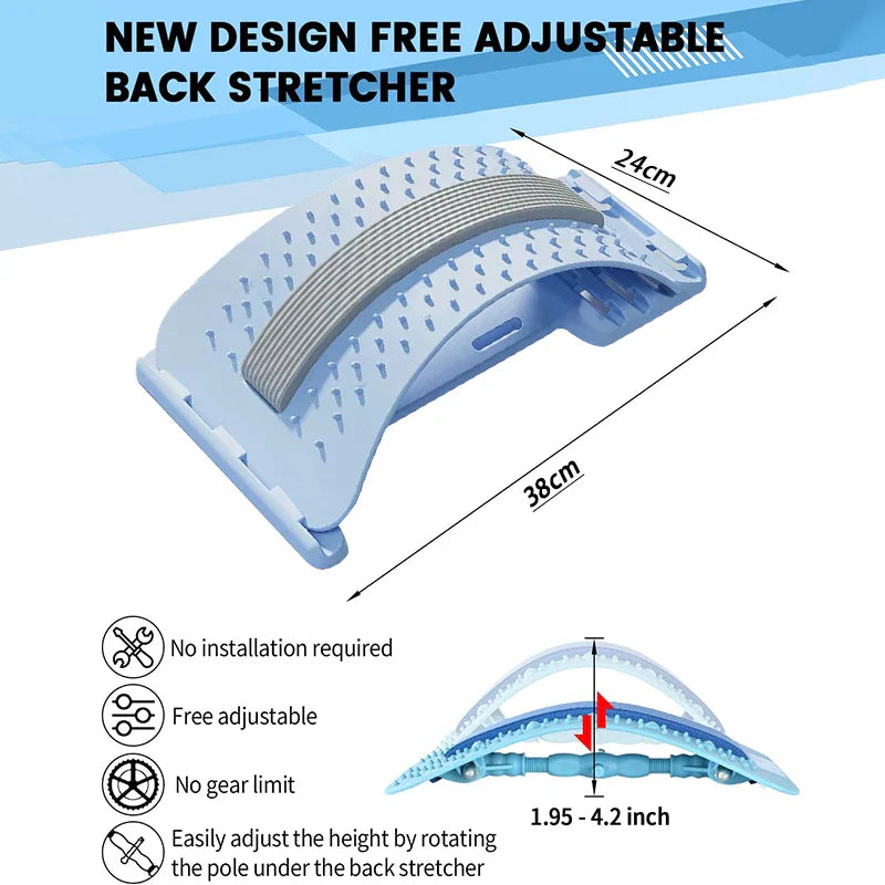 Back Stretcher for Lower Back Pain Relief, 4 Level Adjustable Lumbar Cracker Board Massager, Stretching Device for Scoliosis, Sciatica