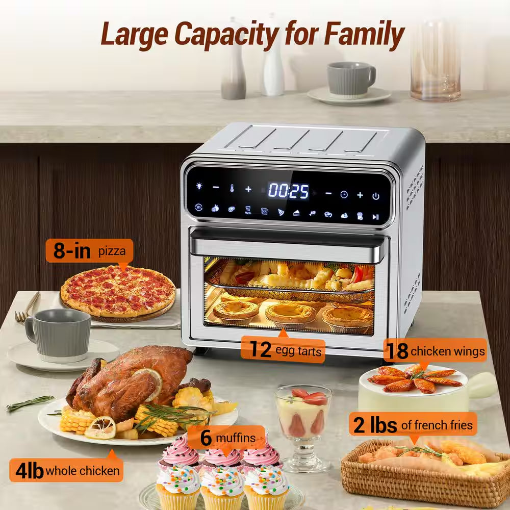 12.7Qt. Stainless Steel Multi-Function Digital Air Fryer Oven with Chromed Mesh Basket, Drip Tray