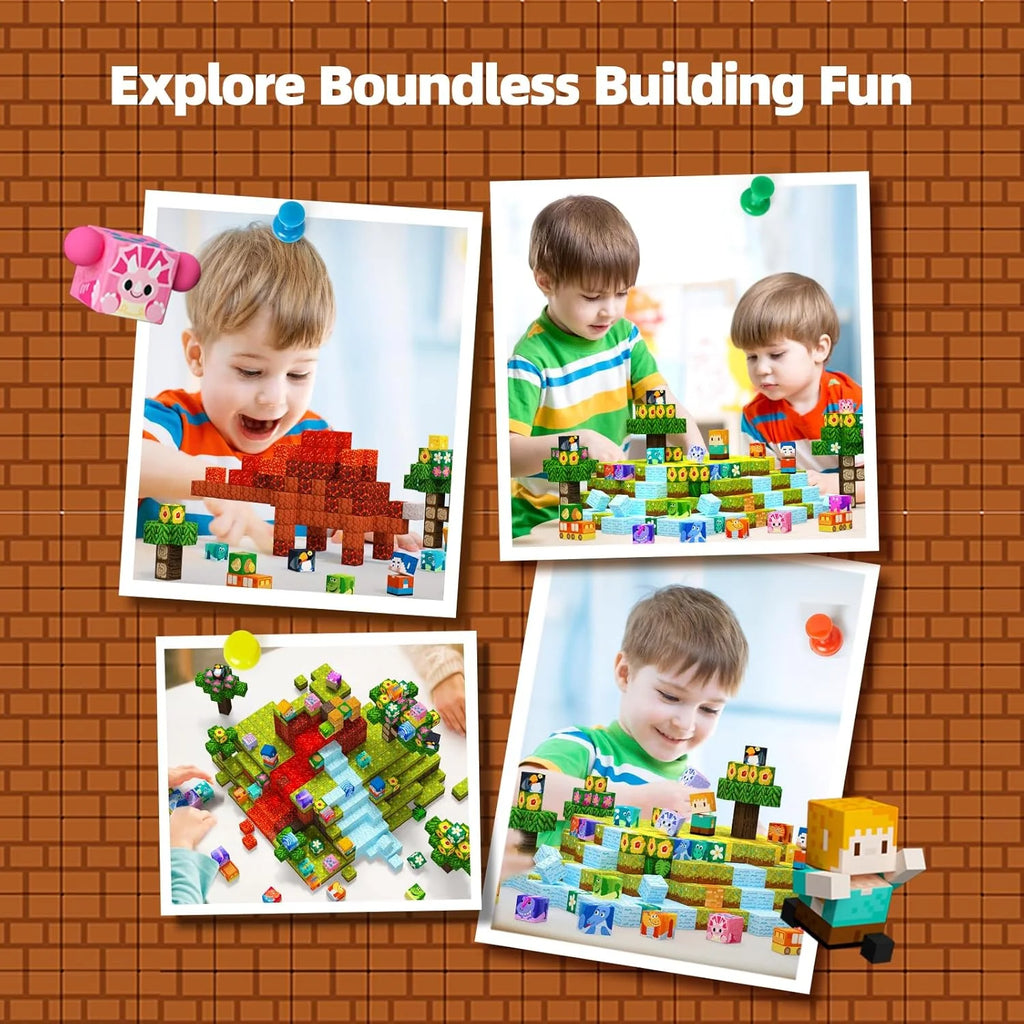 240PCS Magnetic Blocks Playset, Dinosaur STEM Educational Building Toys, Sensory Pretend Play Gift for Boys and Girls