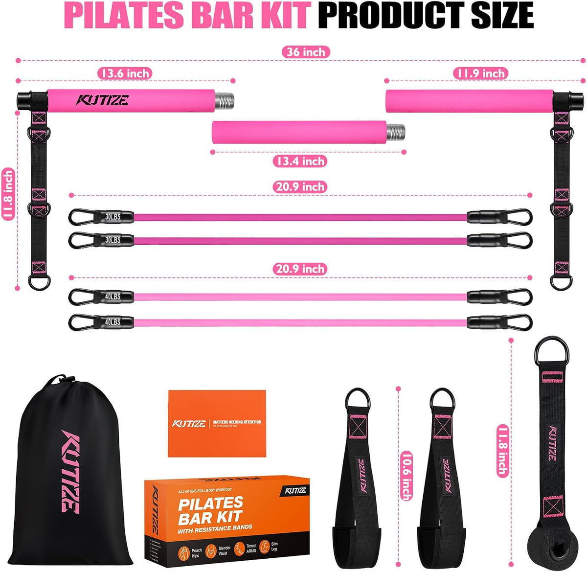 Pilates Bar Kit with Resistance Bands, Pilates Equipment, Multifunctional Pilates Bar for Women & Men, Pilates Kit for Hip, Back, Arm, Full-Body Workouts, Home Gym Strength Training Equipment