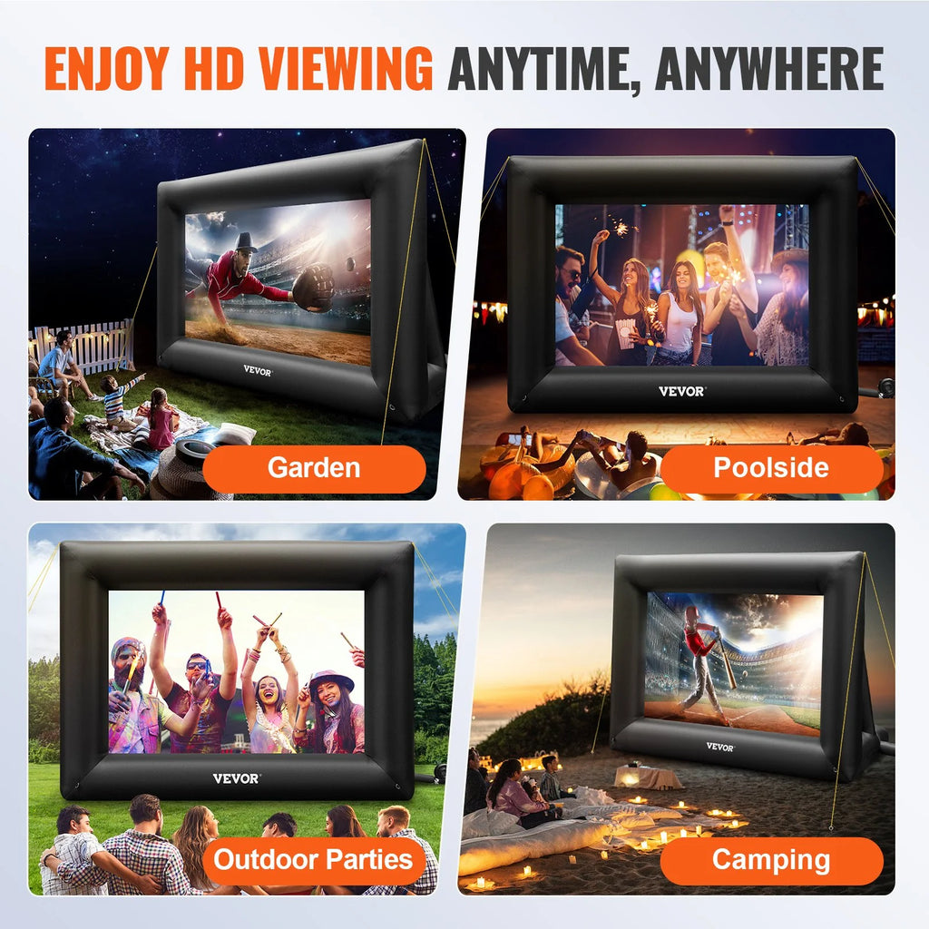 VEVOR Inflatable Movie Screen 24Ft£¨288Inch£© Inflatable Projector Screen for outside with 360W Air Blower Inflatable Screen Oxford Fabric Material Blow up Screen for Outdoor Movie Supports Front/Rear Projection