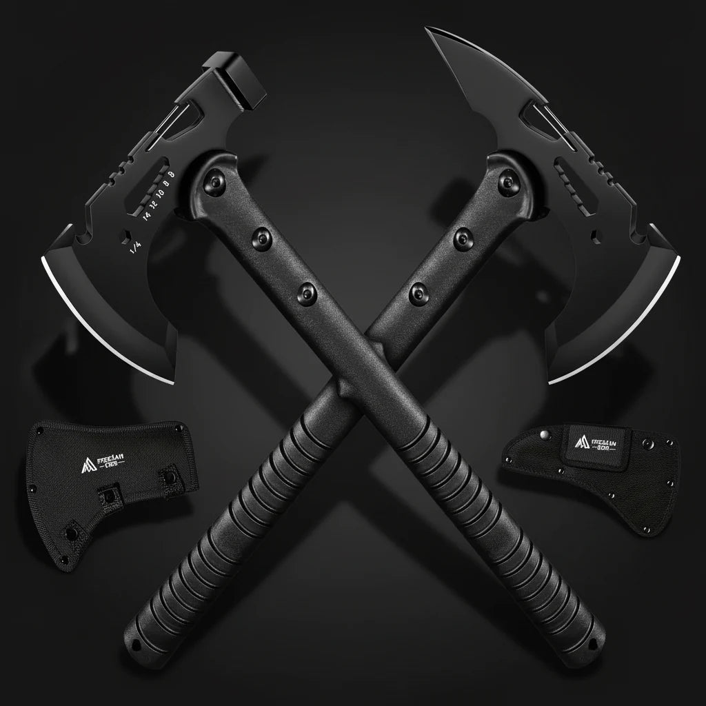 Camping Axe Set 4 Piece Tactical Hatchet Set with 2 Canvas Sheaths