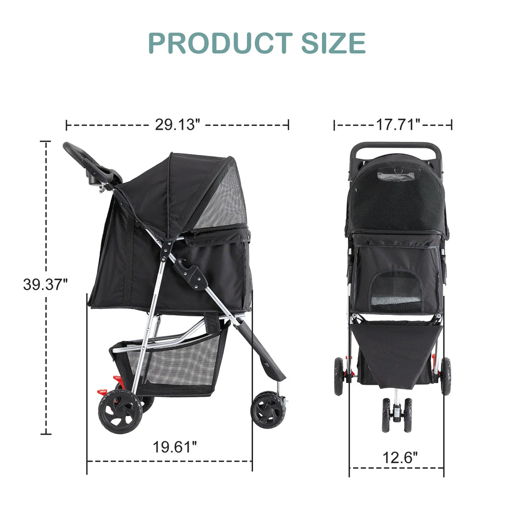 JHK 3 Wheels Foldable Pet Stroller for Small Dogs and Cats Stroller with Mesh Windows Storage Basket Cup Holder for Outdoor Use