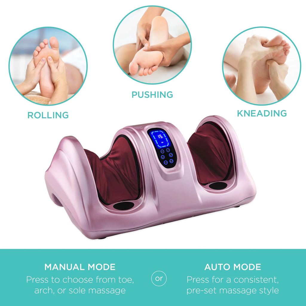 Therapeutic Kneading & Rolling Shiatsu Foot Massager W/ High Intensity Rollers, Remote - Rose