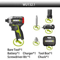 WORX Cordless Impact Screwdriver WU132 140Nm 12V 3300Rpm Brushless Motor Adjust Torque Maintenance Power Tools Electric Drill