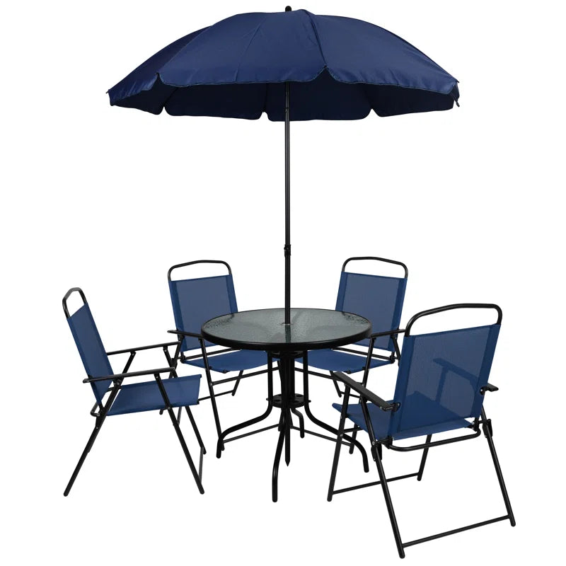 Amlie 6-Piece Rippled Glass Outdoor Patio Table Set with Folding Chairs by Flash Furniture