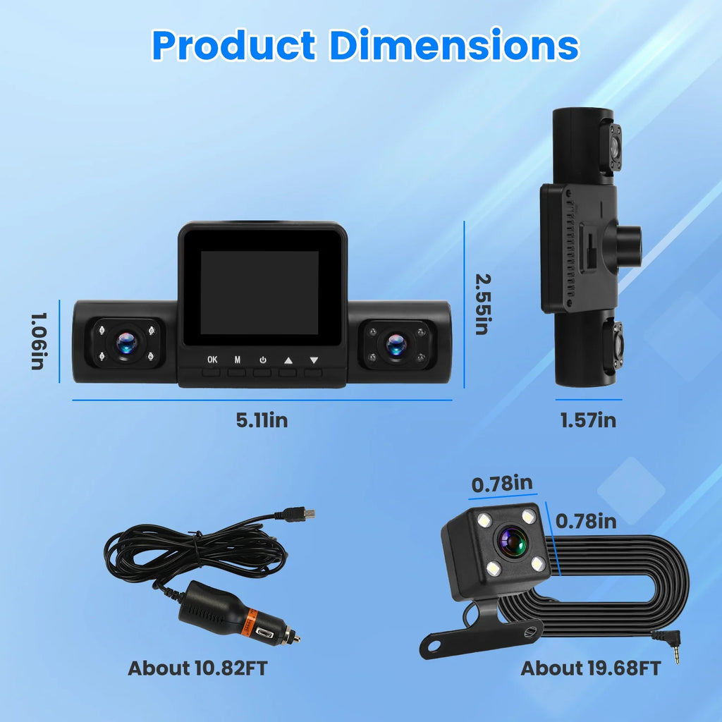 1Pc 360 Degree View FHD 4 Channel Dash Cam 1080P Front 480P Rear Left Right inside Dash Camera with IR Night Vision Loop Recording Motion Detection Free 32GB MMC Card