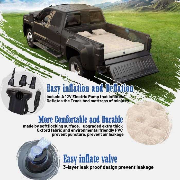 5.5-5.8ft Pickup Truck Bed Air Mattress Beige